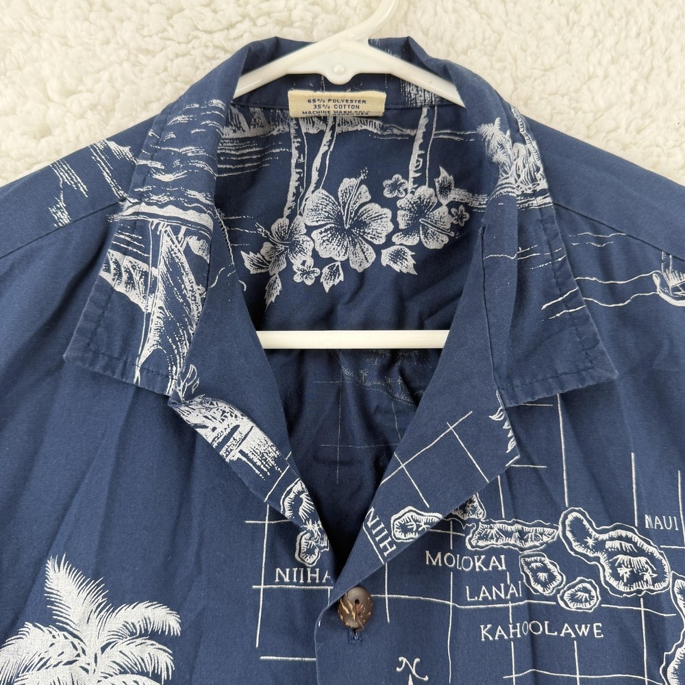 Royal Creations Shirt Mens Large Blue Hawaiian Map Short Sleeve Button Up Aloha - Picture 3 of 8
